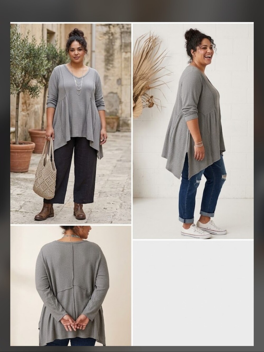 Torrid 5 Waffle V Neck Sharkbite Long Sleeve Tunic Top 5X Minimalist Boho #585